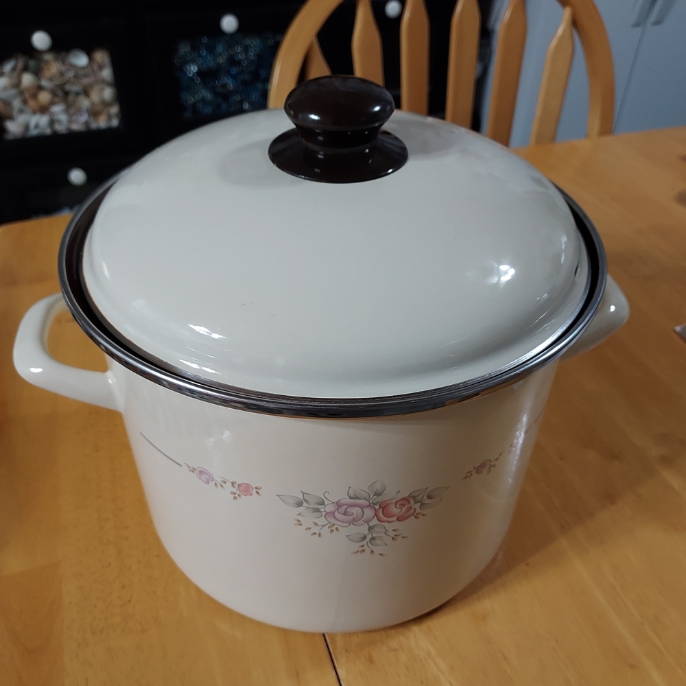 Floral Enamel Stock Pot with Lid